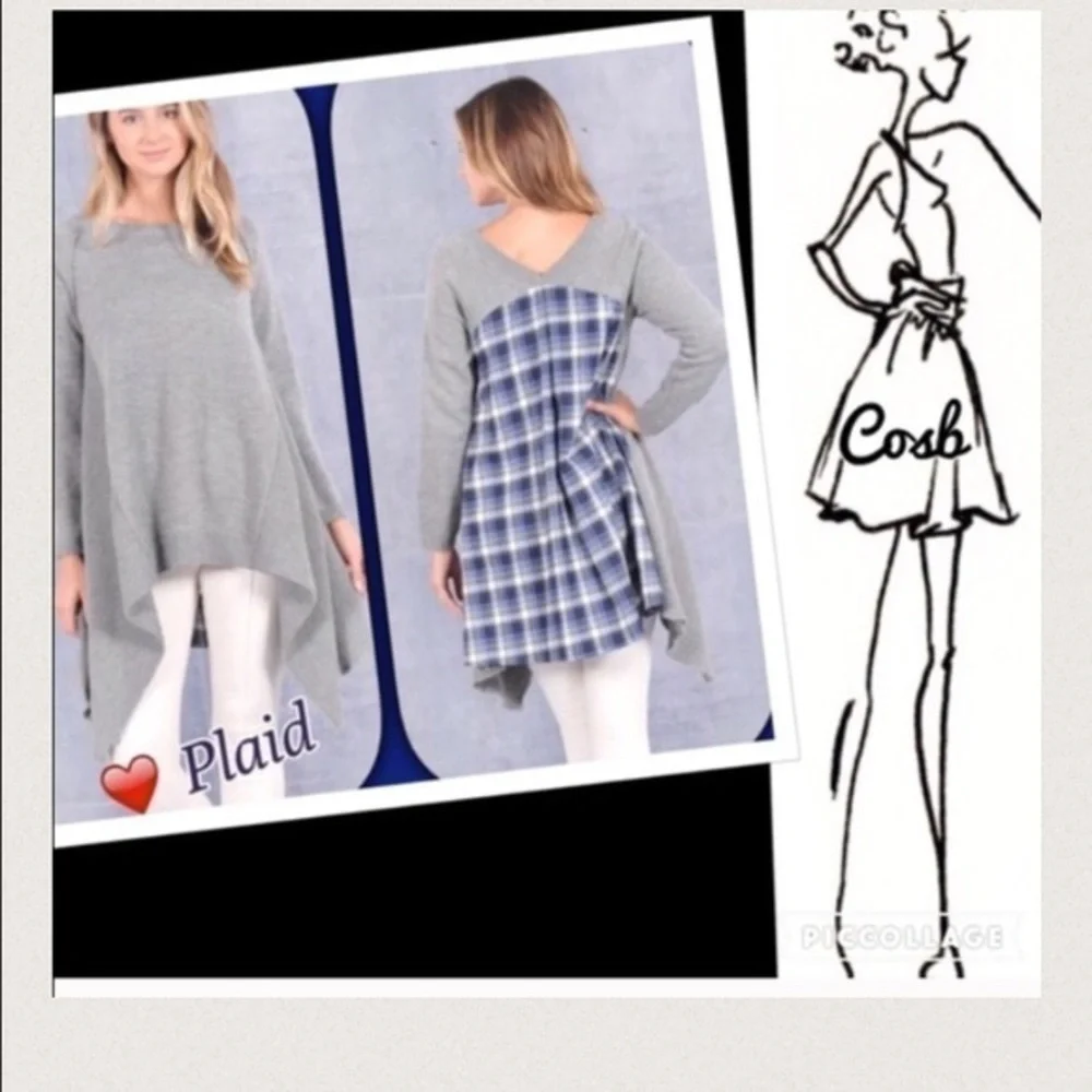 Asymmetrical Sweater w/Plaid - Picture 1 of 4